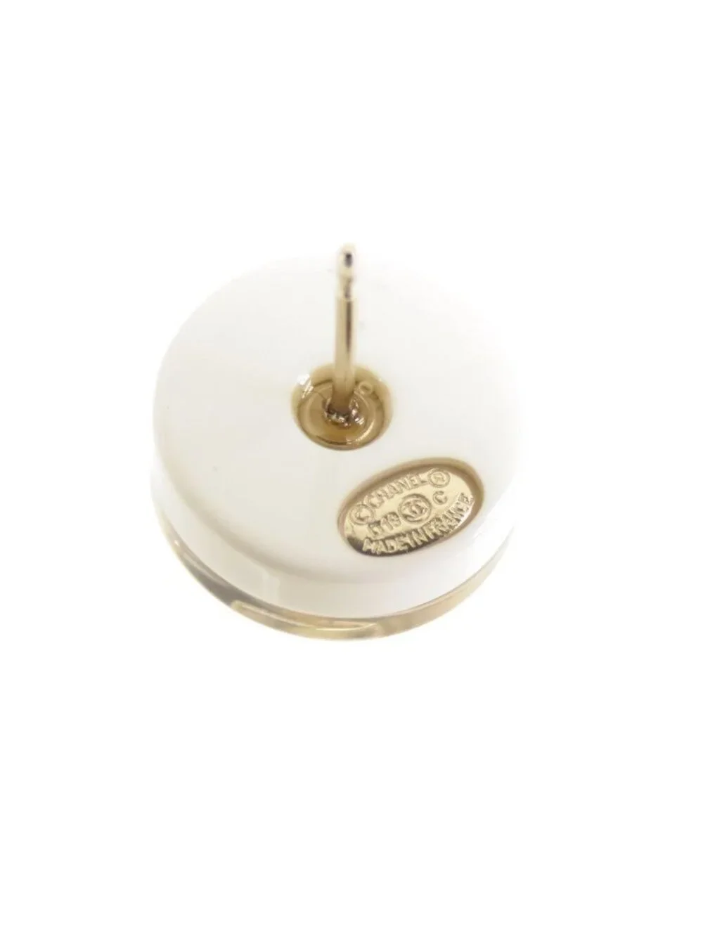 Chanel CC Logo Round Earrings White Black Plastic